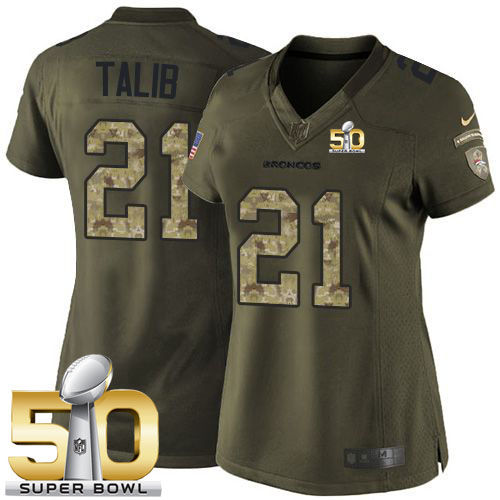 Women Nike Broncos 21 Aqib Talib Green Super Bowl 50 NFL Limited Salute to Service Jersey