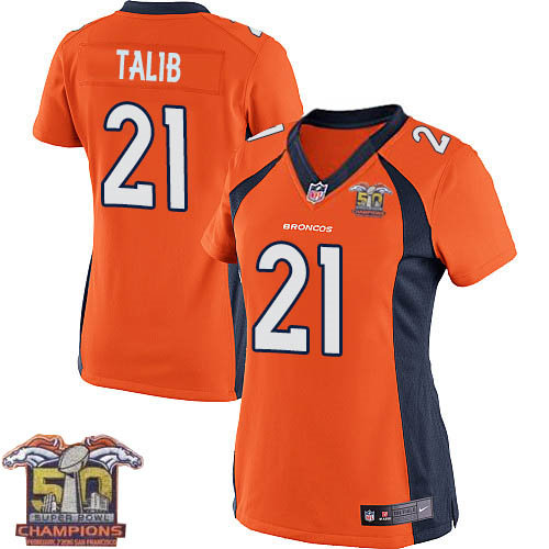 Women Nike Broncos 21 Aqib Talib Orange NFL Home Super Bowl 50 Champions Jersey