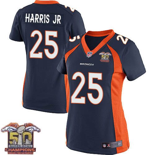 Women Nike Broncos 25 Chris Harris Jr Navy Blue NFL Alternate Super Bowl 50 Jersey