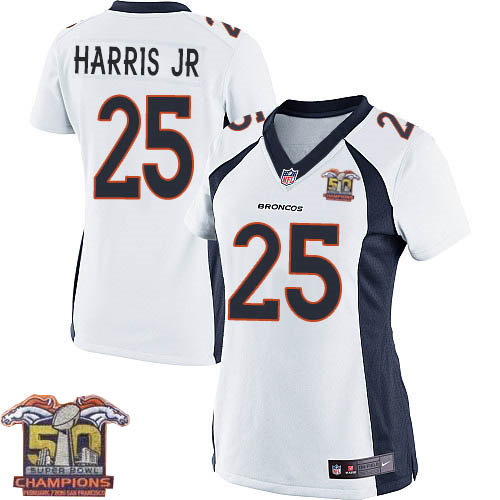 Women Nike Broncos 25 Chris Harris Jr White NFL Road Super Bowl 50 Champions Jersey