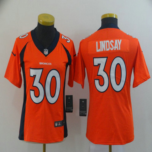 Women Nike Broncos 30 Phillip Lindsay Orange Women Vapor Untouchable Limited Jersey