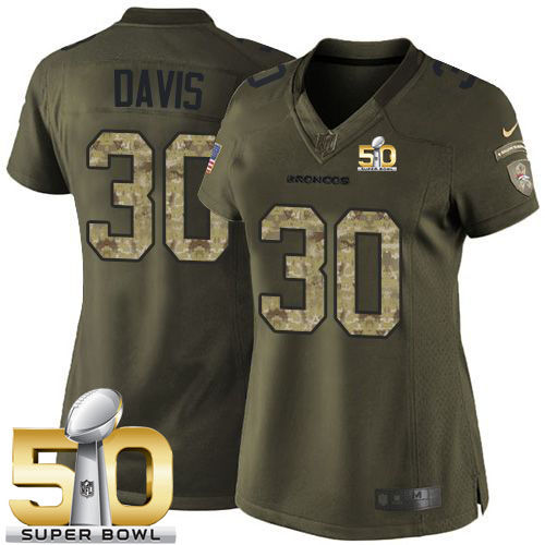 Women Nike Broncos 30 Terrell Davis Green Super Bowl 50 NFL Limited Salute to Service Jersey