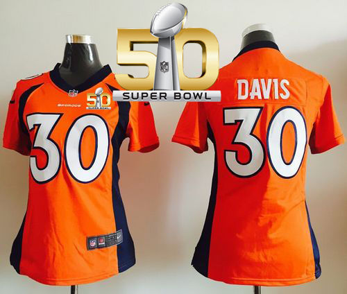Women Nike Broncos 30 Terrell Davis Orange Team Color Super Bowl 50 NFL New Jersey