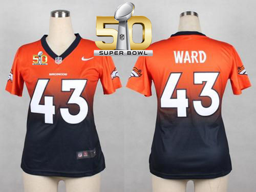 Women Nike Broncos 43 T.J. Ward Orange Blue Super Bowl 50 NFL Fadeaway Fashion Jersey