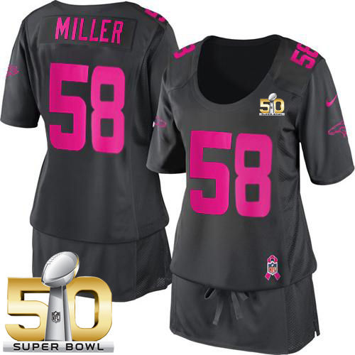 Women Nike Broncos 58 Von Miller Dark Grey Super Bowl 50 Breast Cancer Awareness NFL Jersey