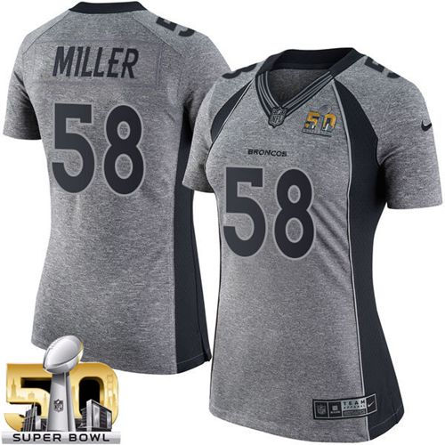 Women Nike Broncos 58 Von Miller Gray Super Bowl 50 NFL Limited Gridiron Gray Jersey