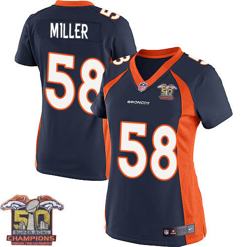 Women Nike Broncos 58 Von Miller Navy Blue NFL Alternate Super Bowl 50 Champions Jersey