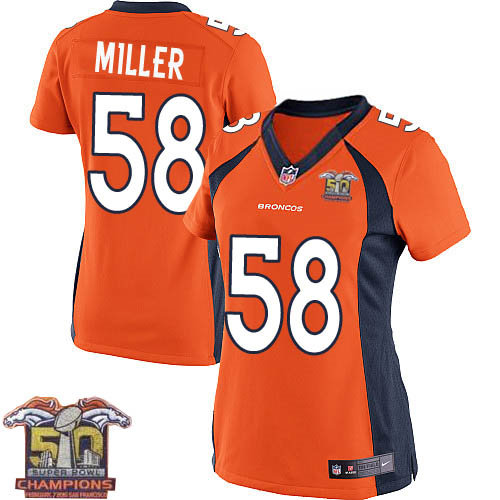 Women Nike Broncos 58 Von Miller Orange NFL Home Super Bowl 50 Champions Jersey