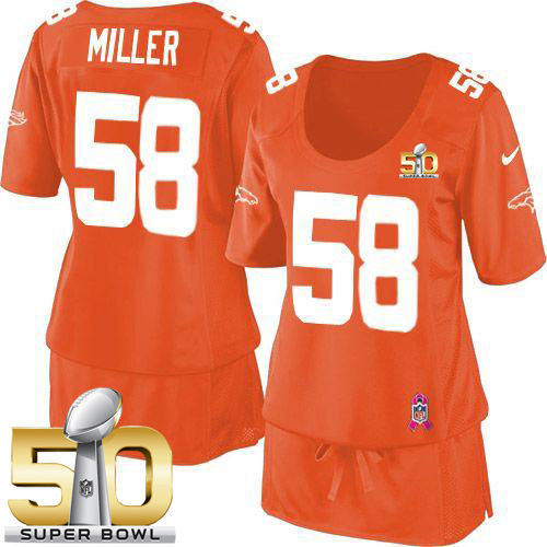 Women Nike Broncos 58 Von Miller Orange Team Color Super Bowl 50 Breast Cancer Awareness NFL Jersey