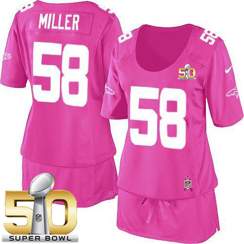 Women Nike Broncos 58 Von Miller Pink Super Bowl 50 Breast Cancer Awareness NFL Jersey