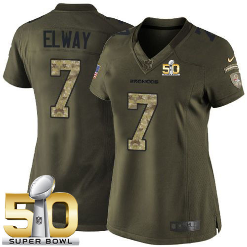 Women Nike Broncos 7 John Elway Green Super Bowl 50 NFL Limited Salute to Service Jersey