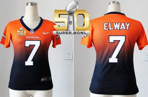 Women Nike Broncos 7 John Elway Orange Blue Super Bowl 50 NFL Fadeaway Fashion Jersey