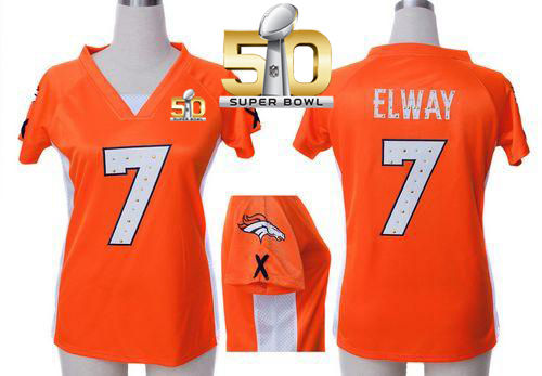 Women Nike Broncos 7 John Elway Orange Team Color Draft Him Name & Number Top Super Bowl 50 NFL Jersey