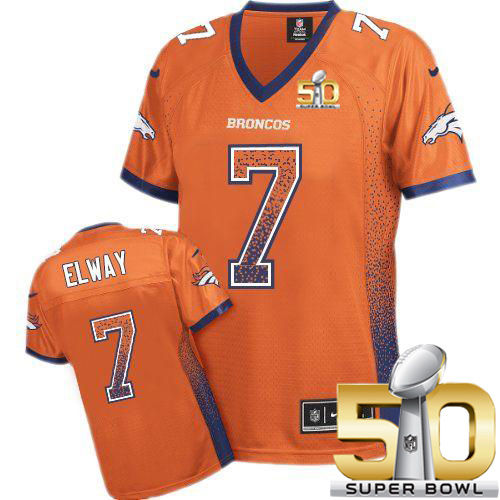 Women Nike Broncos 7 John Elway Orange Team Color Super Bowl 50 NFL Drift Fashion Jersey