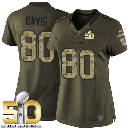 Women Nike Broncos 80 Vernon Davis Green Super Bowl 50 NFL Limited Salute to Service Jersey