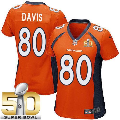 Women Nike Broncos 80 Vernon Davis Orange Team Color Super Bowl 50 NFL New Jersey
