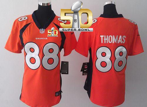Women Nike Broncos 88 Demaryius Thomas Orange Team Color Super Bowl 50 NFL New Jersey