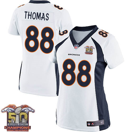 Women Nike Broncos 88 Demaryius Thomas White NFL Road Super Bowl 50 Champions Jersey