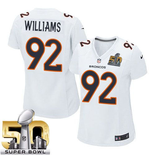 Women Nike Broncos 92 Sylvester Williams White Super Bowl 50 NFL Game Event Jersey
