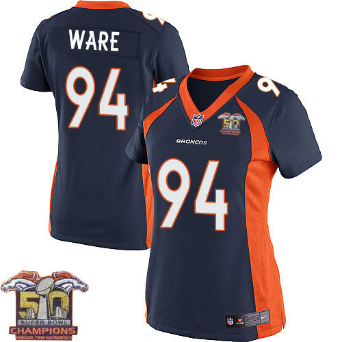 Women Nike Broncos 94 DeMarcus Ware Navy Blue NFL Alternate Super Bowl 50 Jersey