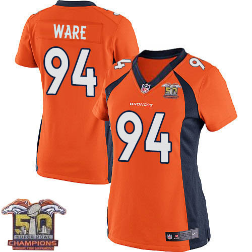 Women Nike Broncos 94 DeMarcus Ware Orange NFL Home Super Bowl 50 Champions Jersey