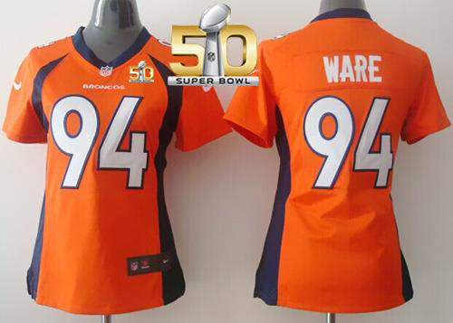 Women Nike Broncos 94 DeMarcus Ware Orange Team Color Super Bowl 50 NFL New Jersey