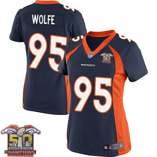 Women Nike Broncos 95 Derek Wolfe Navy Blue NFL Alternate Super Bowl 50 Champions Jersey