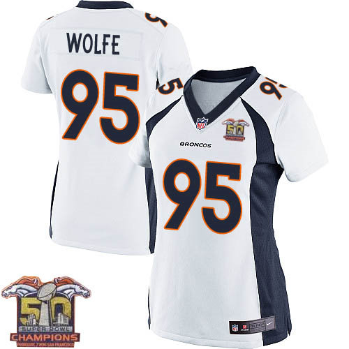 Women Nike Broncos 95 Derek Wolfe White NFL Road Super Bowl 50 Champions Jersey