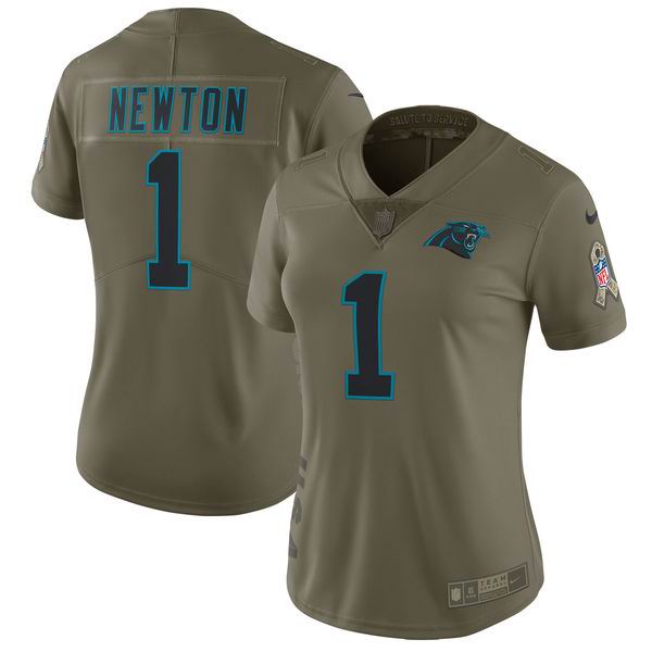 Women Nike Carolina Panthers #1 Cam Newton Olive NFL Limited 2017 Salute To Service Jersey