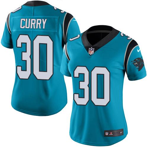 Women Nike Carolina Panthers 30 Stephen Curry Blue NFL Limited Rush Jersey