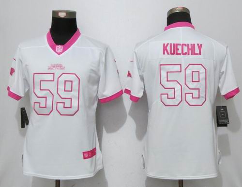 Women Nike Carolina Panthers 59# Luke Kuechly White Pink Limited Rush Fashion Jersey