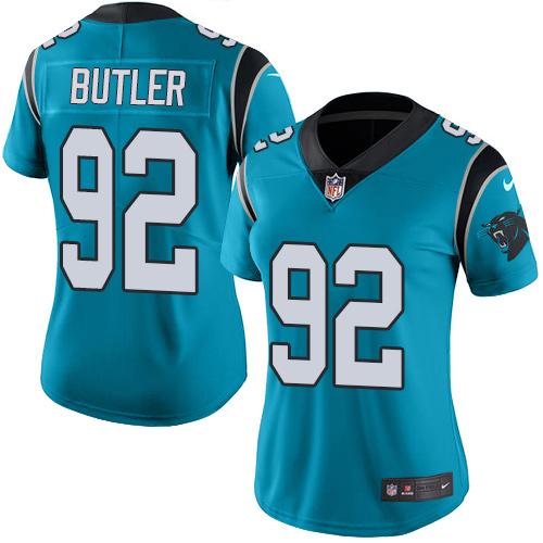 Women Nike Carolina Panthers 92 Vernon Butler Blue NFL Limited Rush Jersey