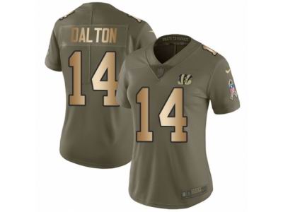 Women Nike Cincinnati Bengals #14 Andy Dalton Limited Olive Gold 2017 Salute to Service NFL Jersey