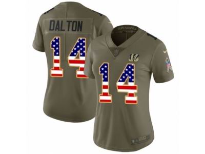 Women Nike Cincinnati Bengals #14 Andy Dalton Limited Olive USA Flag 2017 Salute to Service NFL Jersey