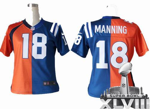 Women Nike Denver Broncos #18 Manning blue orange Elite split 2014 Super bowl XLVIII(GYM) Jersey