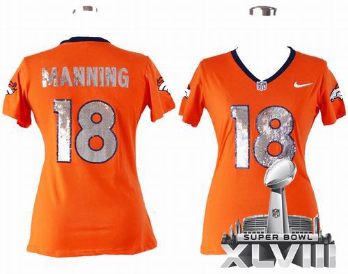 Women Nike Denver Broncos #18 Peyton Manning Handwork Sequin lettering Fashion 2014 Super bowl XLVIII(GYM) Jersey