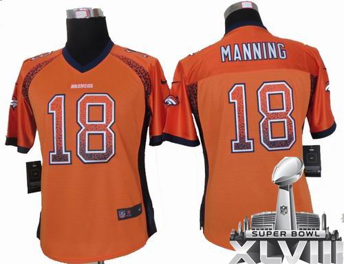 Women Nike Denver Broncos #18 Peyton Manning Orange Elite Drift Fashion 2014 Super bowl XLVIII(GYM) Jersey