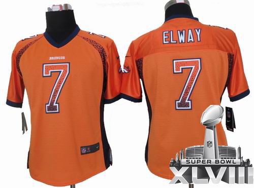 Women Nike Denver Broncos #7 John Elway Orange Elite Drift Fashion 2014 Super bowl XLVIII(GYM) Jersey