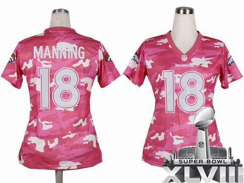 Women Nike Denver Broncos 18# Peyton Manning 2013 New Pink Camo Fashion 2014 Super bowl XLVIII(GYM) Jersey