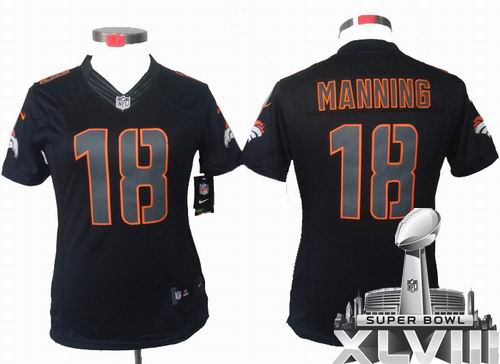 Women Nike Denver Broncos 18# Peyton Manning Black Impact Limited 2014 Super bowl XLVIII(GYM) Jersey