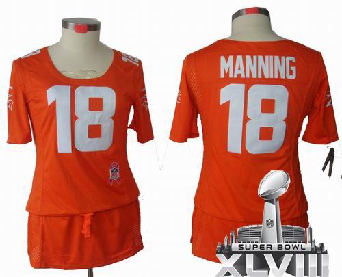 Women Nike Denver Broncos 18# Peyton Manning Elite breast Cancer Awareness orange 2014 Super bowl XLVIII(GYM) Jersey