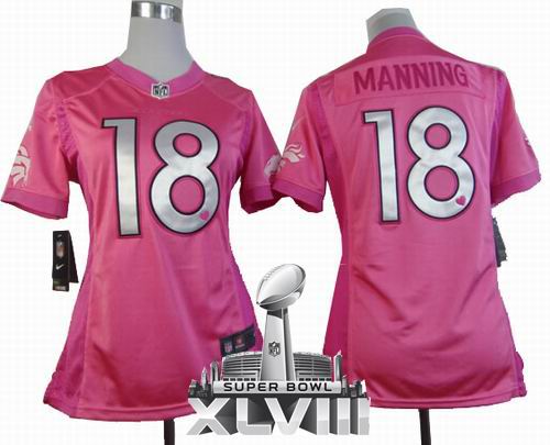 Women Nike Denver Broncos 18# Peyton Manning Pink Love 2014 Super bowl XLVIII(GYM) Jersey