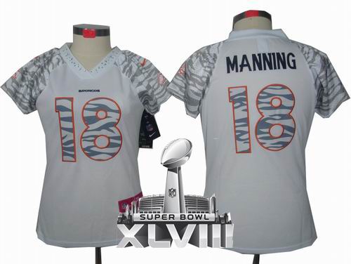 Women Nike Denver Broncos 18# Peyton Manning Zebra Field Flirt Fashion 2014 Super bowl XLVIII(GYM) Jersey