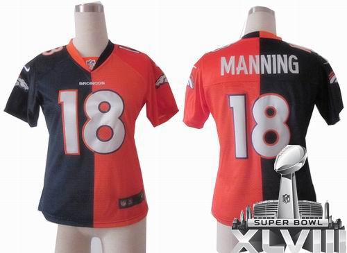 Women Nike Denver Broncos 18# Peyton Manning blue orange elite split 2014 Super bowl XLVIII(GYM) Jersey