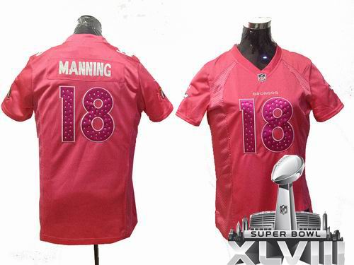 Women Nike Denver Broncos 18# Peyton Manning pink 2014 Super bowl XLVIII(GYM) Jersey