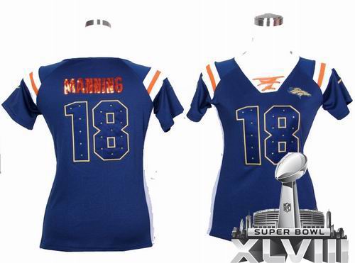 Women Nike Denver Broncos 18 Peyton Manning Blue Handwork Sequin Name Fashion 2014 Super bowl XLVIII(GYM) Jersey