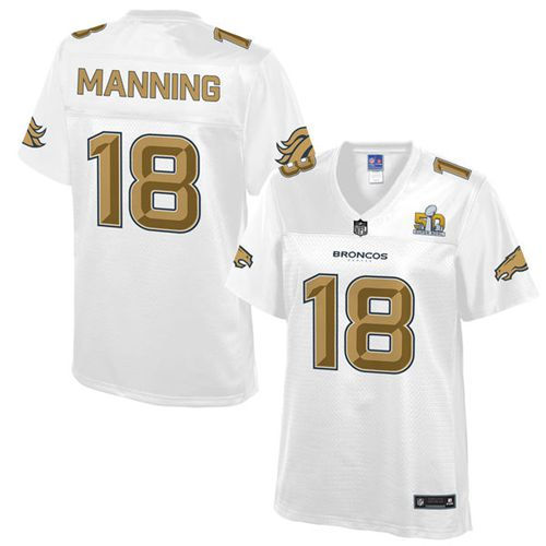 Women Nike Denver Broncos 18 Peyton Manning White NFL Pro Line Super Bowl 50 Fashion Game Jersey