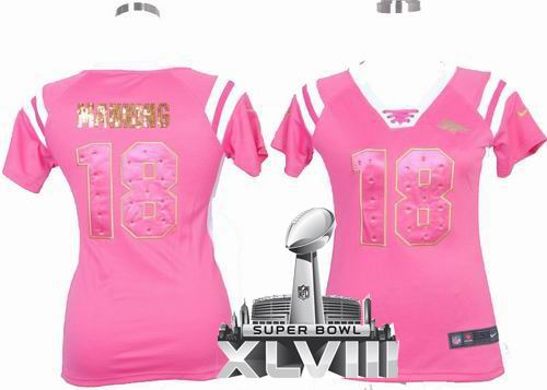 Women Nike Denver Broncos 18 Peyton Manning pink Handwork Sequin Name Fashion 2014 Super bowl XLVIII(GYM) Jersey