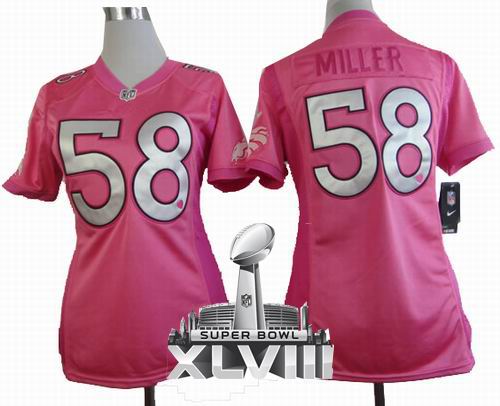 Women Nike Denver Broncos 58# Von Miller Pink Love 2014 Super bowl XLVIII(GYM) Jersey