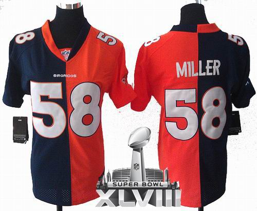 Women Nike Denver Broncos 58# Von Miller blue orange elite split 2014 Super bowl XLVIII(GYM) Jersey